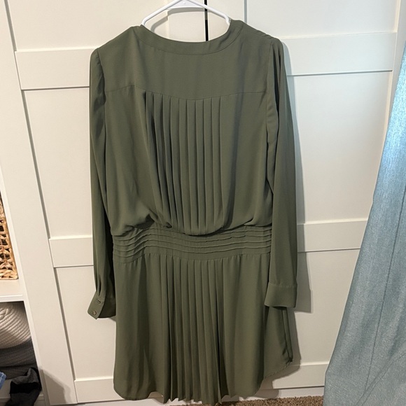 White House Black Market Olive Long Sleeve Dress, high/ low - Picture 4 of 4